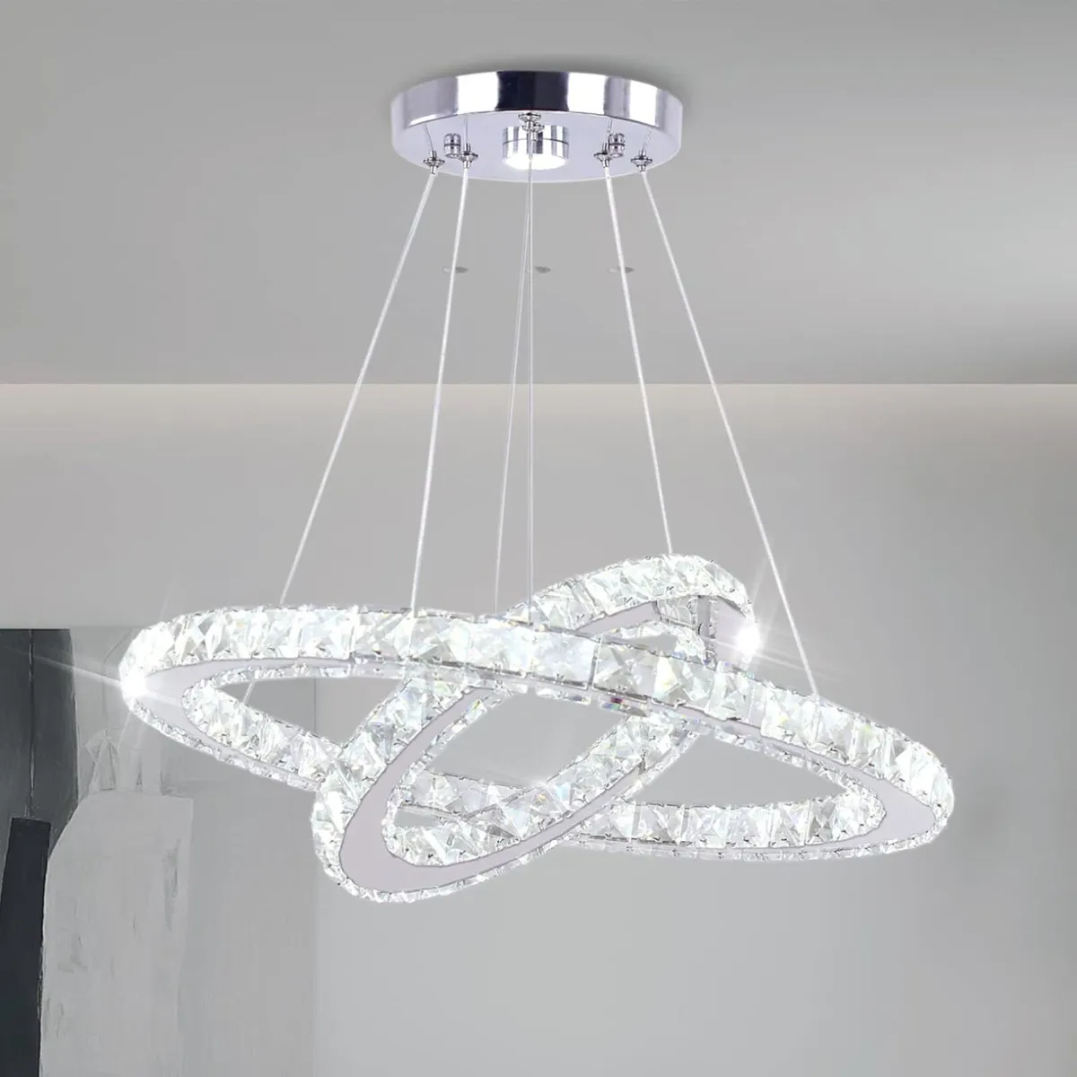 2-Ring Crystal LED Chandelier 19.7in and 11.8in - Image 1