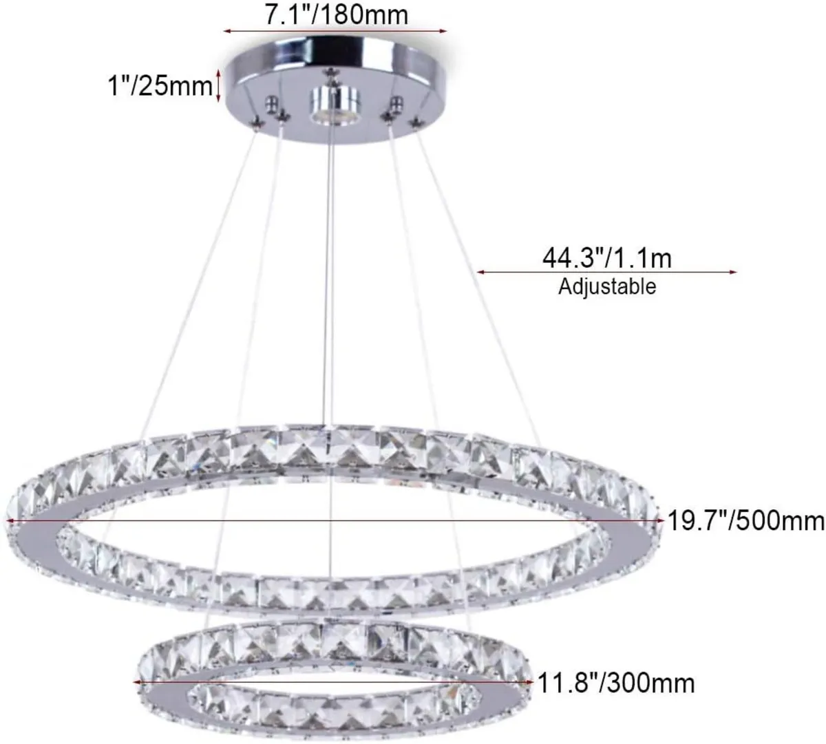 2-Ring Crystal LED Chandelier 19.7in and 11.8in - Image 2