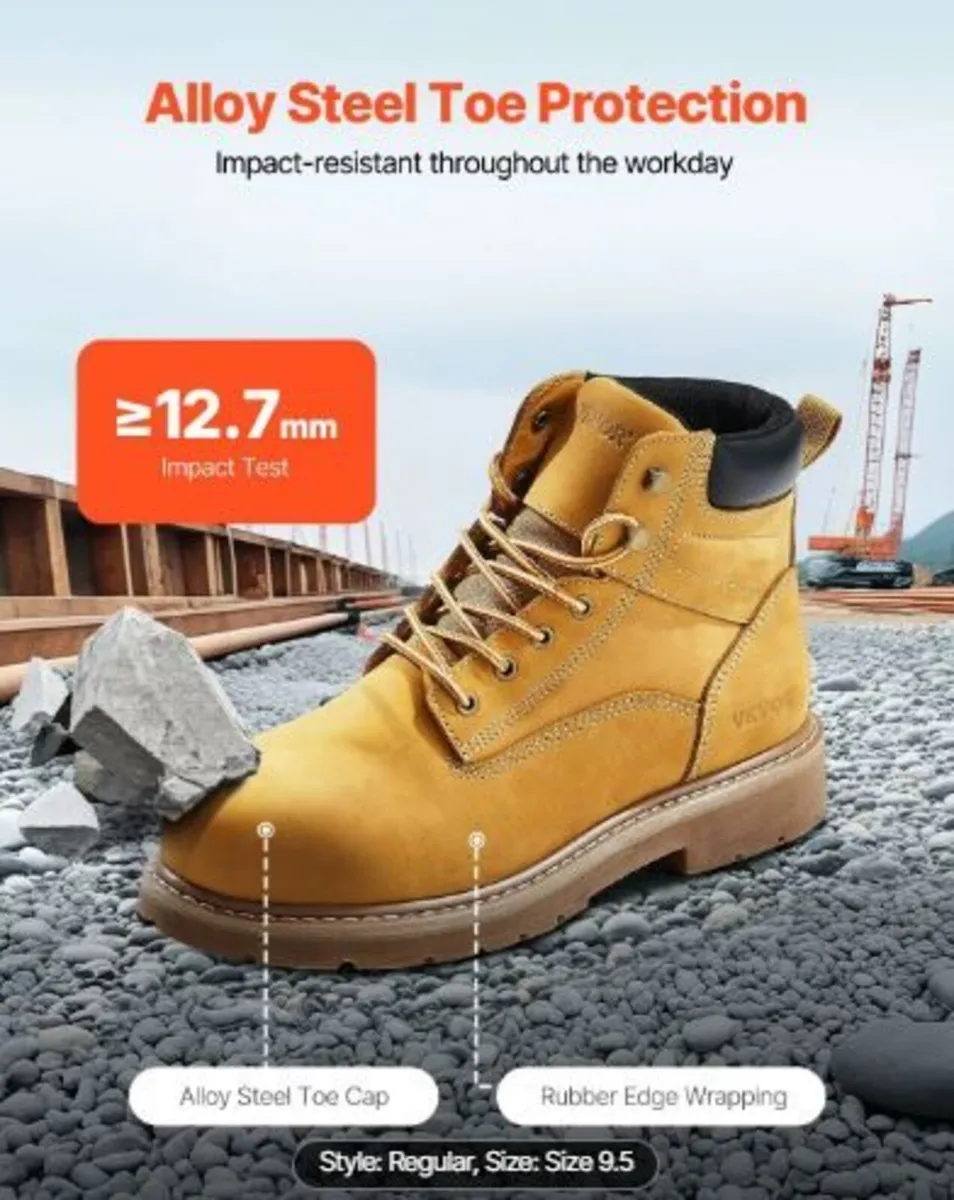 Steel Toe Work Boots, UK Size 8.5, Waterproof - Image 2