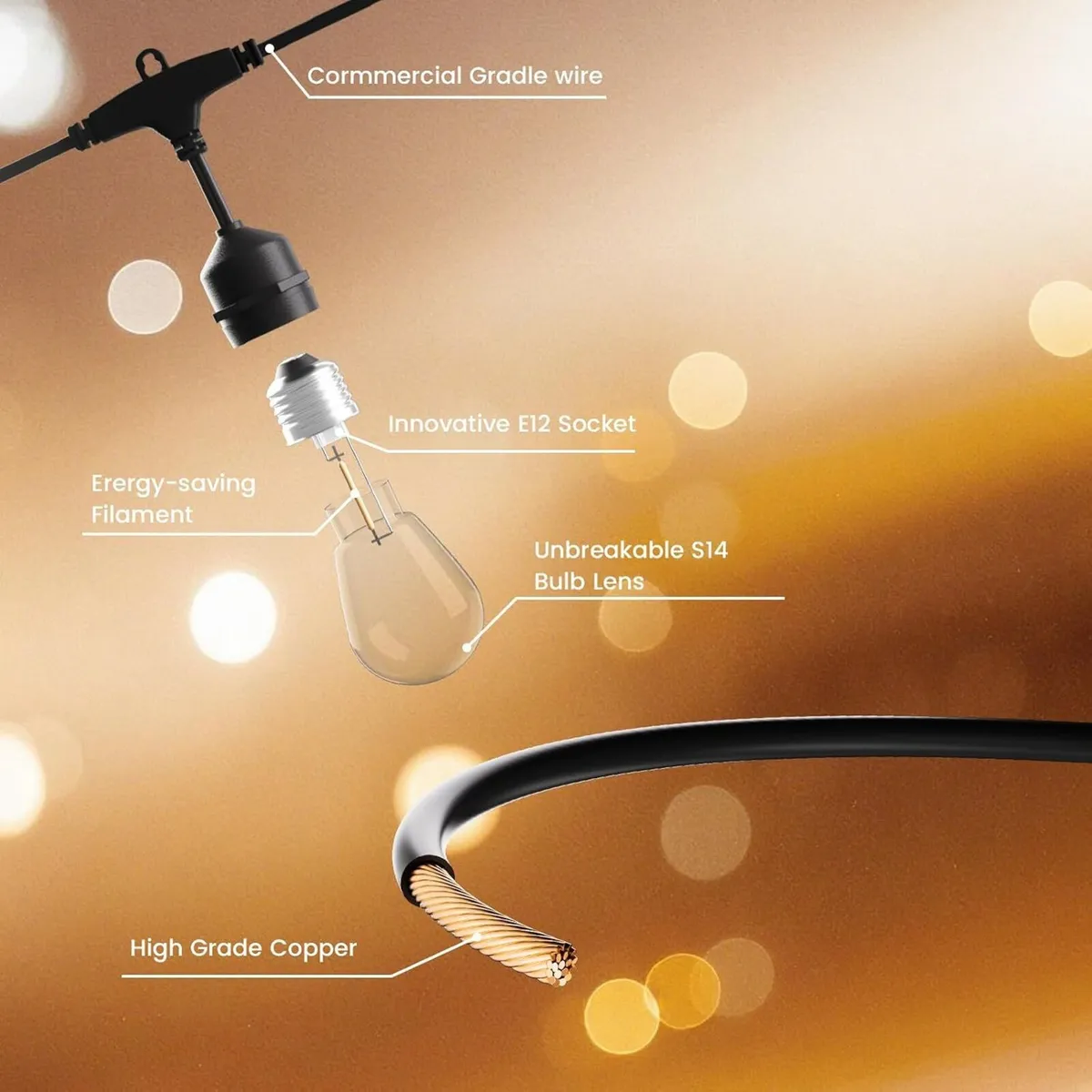 45m Festoon Lights Mains Shatterproof Connectable - Image 4