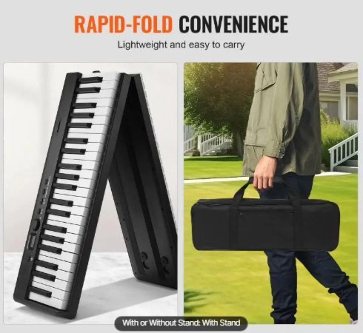 88 Key Folding Keyboard Piano, Bluetooth & MIDI - Image 2