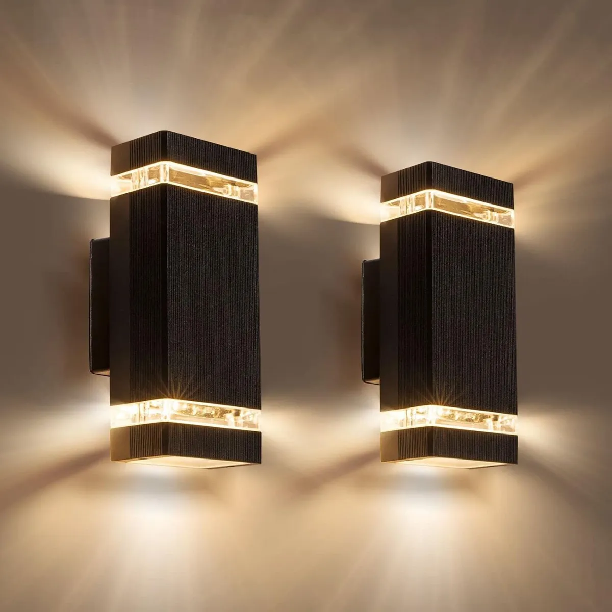 2 X Outdoor Wall Lights Mains Powered Aluminium - Image 1