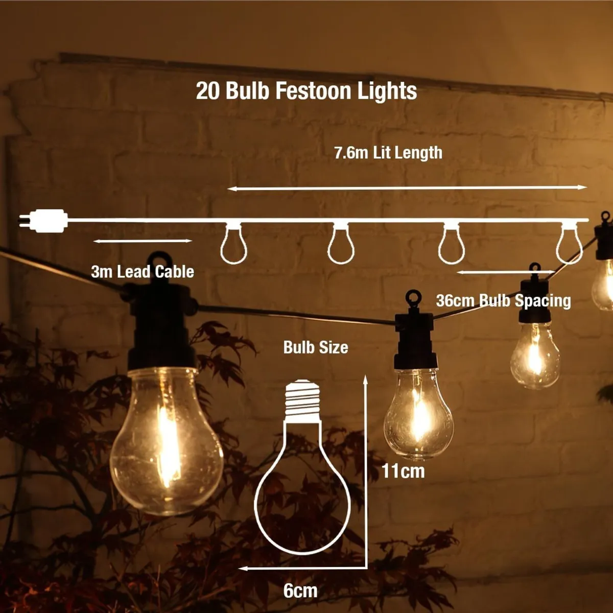 Hanging Connectable Festoon Lights 20 LED Bulbs - Image 3