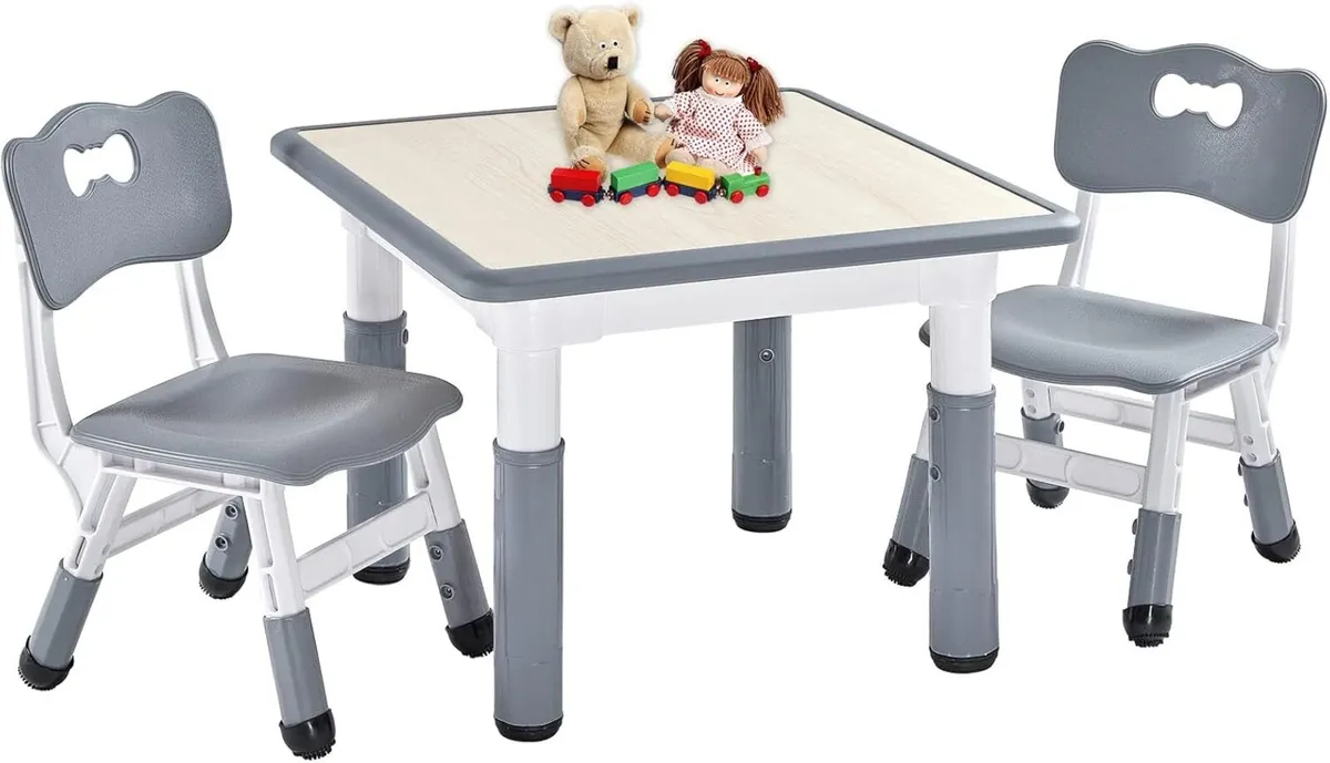 Kids Table and 2 Chairs Set Height Adjustable - Image 1
