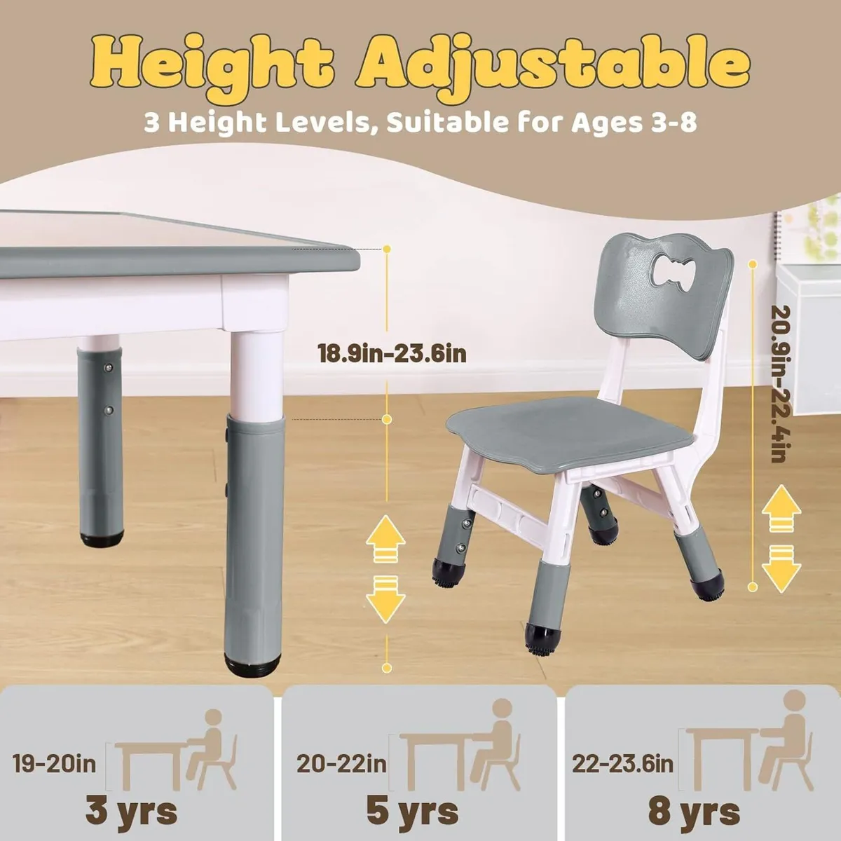 Kids Table and 2 Chairs Set Height Adjustable - Image 4