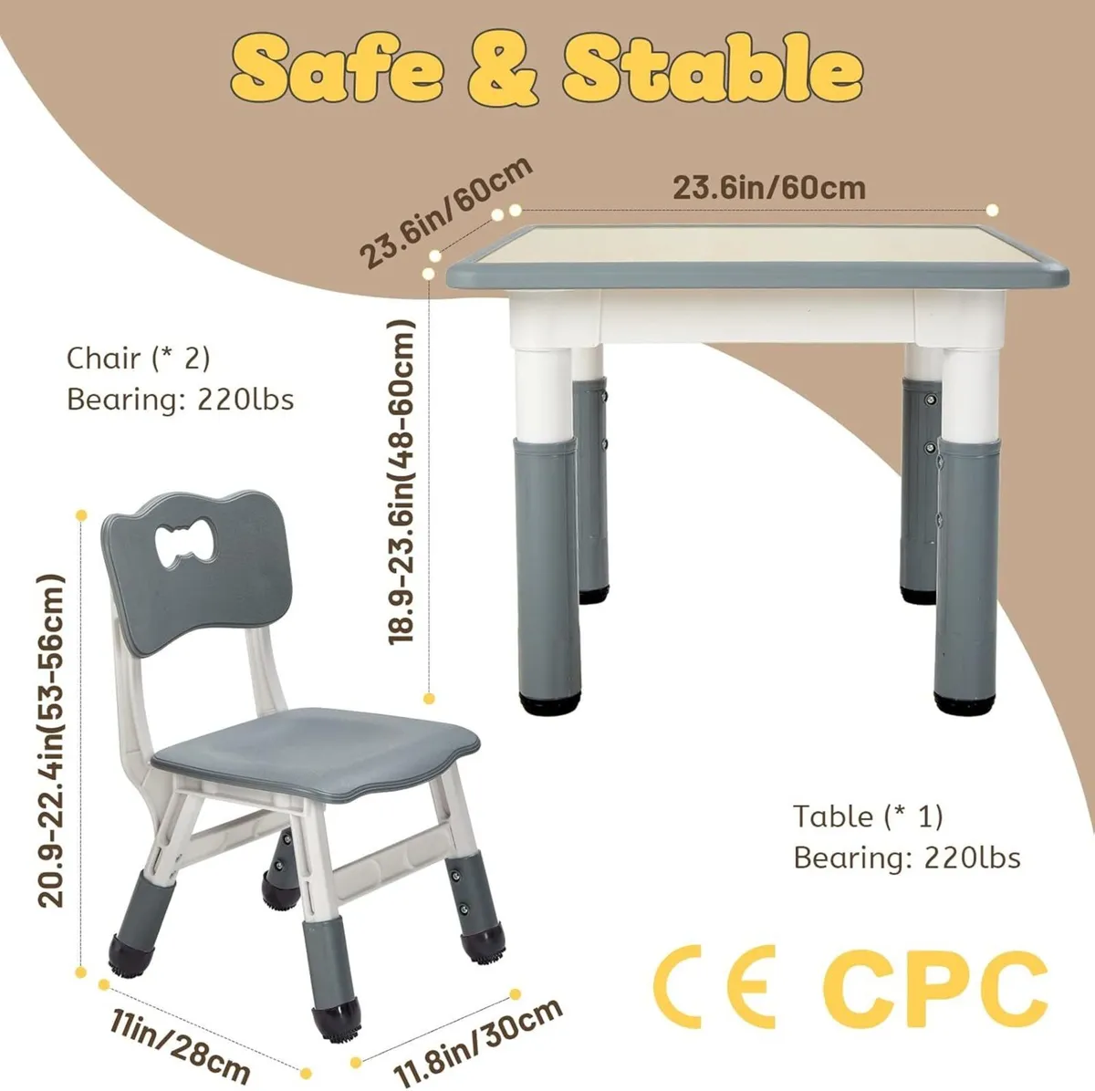 Kids Table and 2 Chairs Set Height Adjustable - Image 2