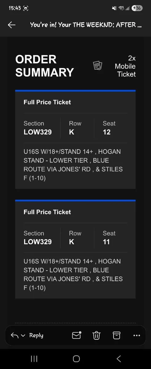 2x seated tickets for 'The Weeknd' €300