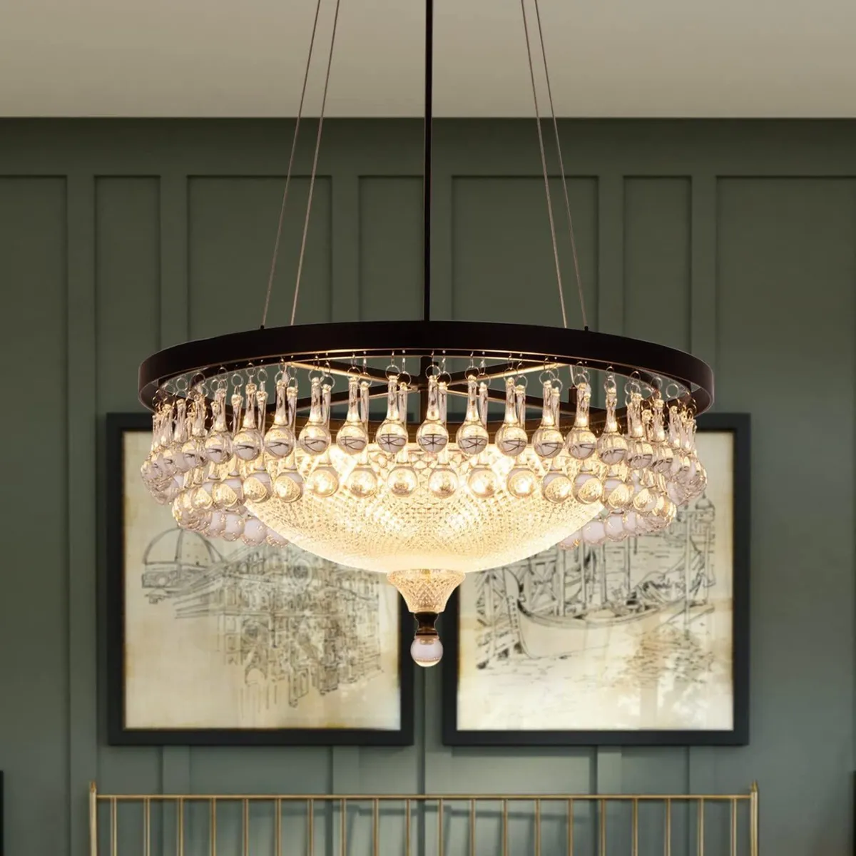 Modern Crystal Chandelier Drum 4-Light Droplet - Image 1