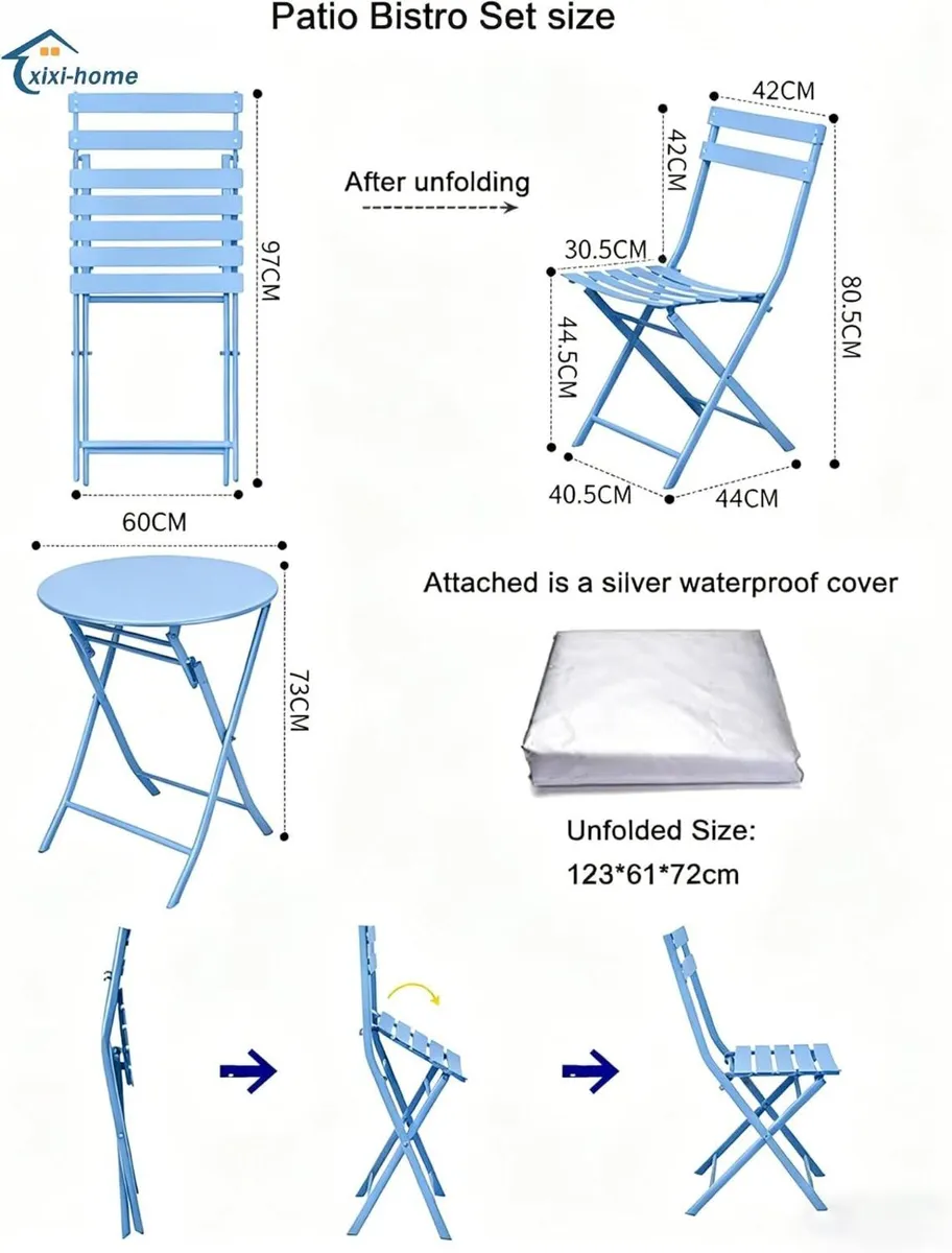 Folding Bistro Set Table Chairs (3 Piece) - Image 2