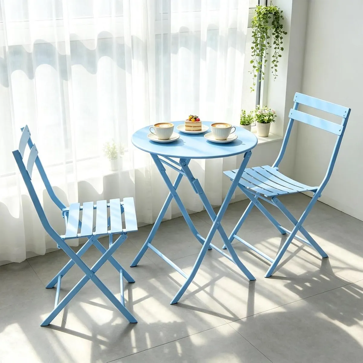 Folding Bistro Set Table Chairs (3 Piece) - Image 1