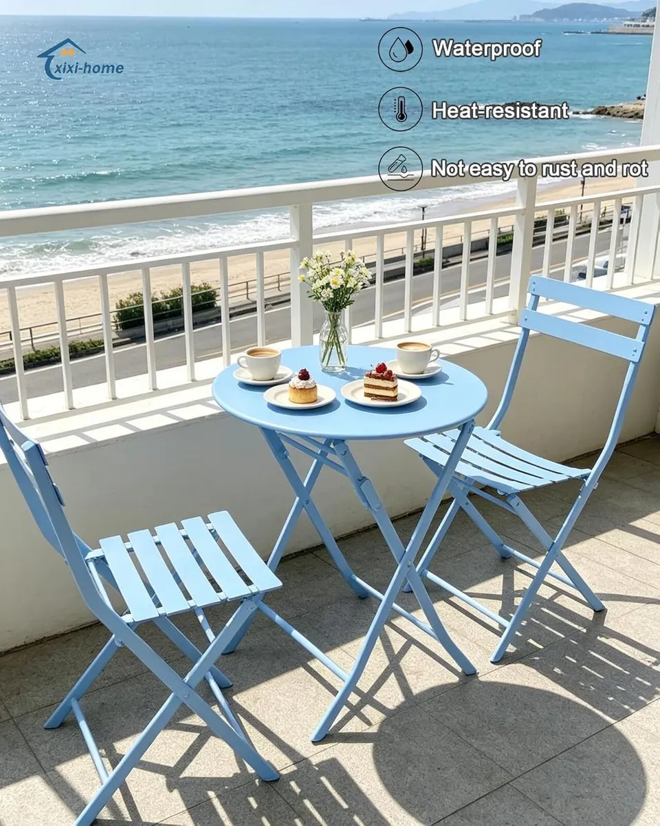 Folding Bistro Set Table Chairs (3 Piece) - Image 4