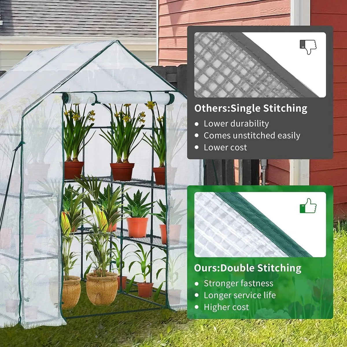 Walk in Greenhouse with 10 Shelves Reinforced Pe - Image 3