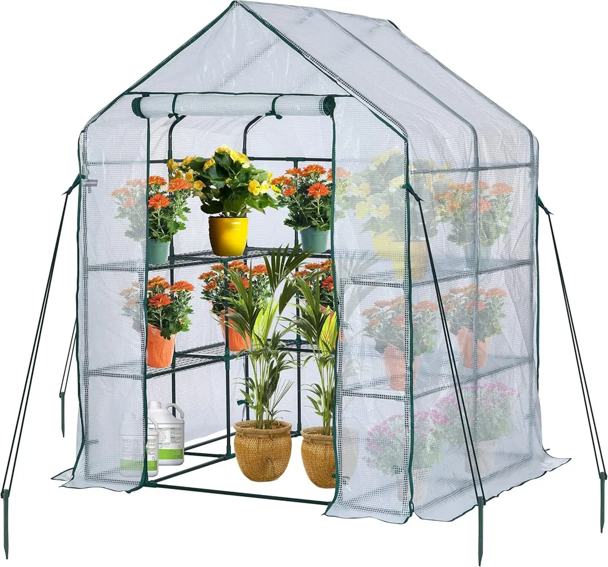 Walk in Greenhouse with 10 Shelves Reinforced Pe - Image 1