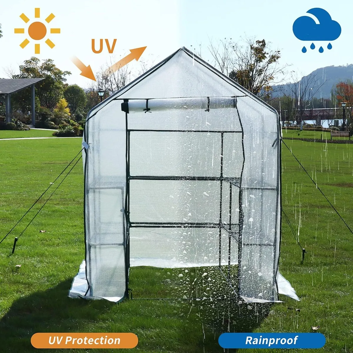 Walk in Greenhouse with 10 Shelves Reinforced Pe - Image 4