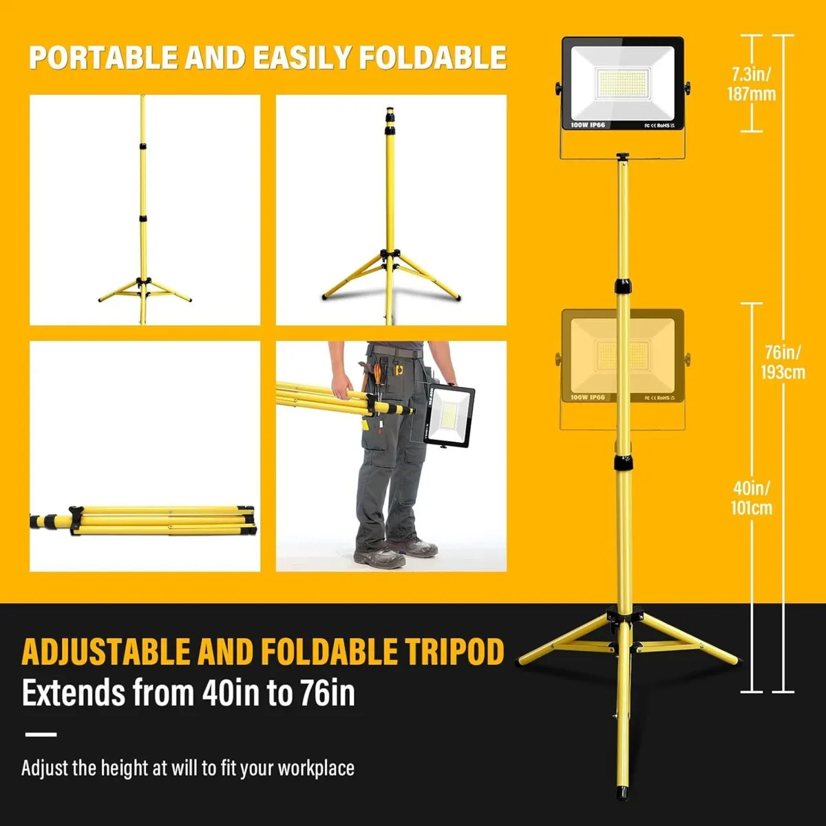 100W Tripod Stand LED Work Light Flexible Portable - Image 4