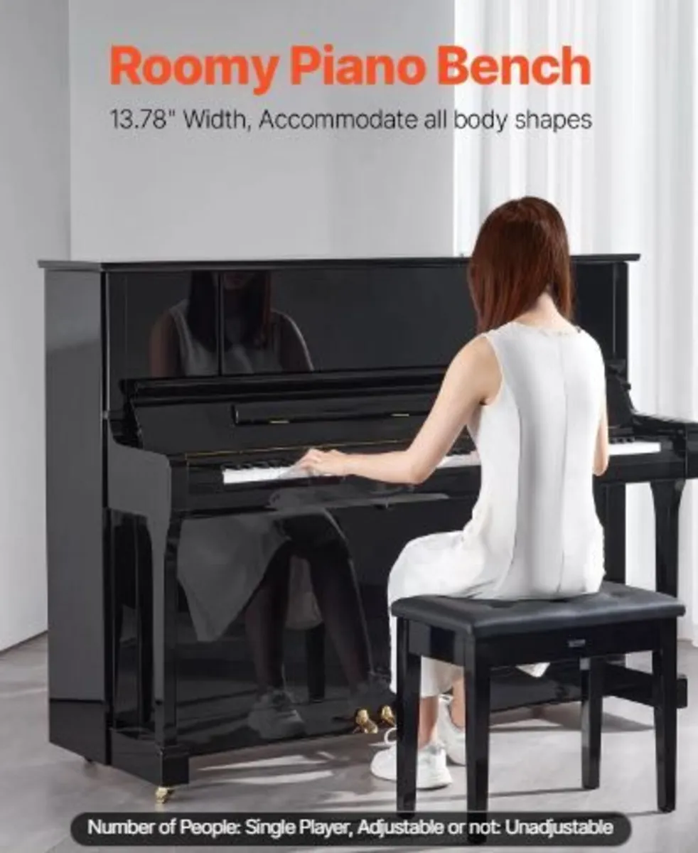 Piano Keyboard Bench Storage Padded Seat - Image 2