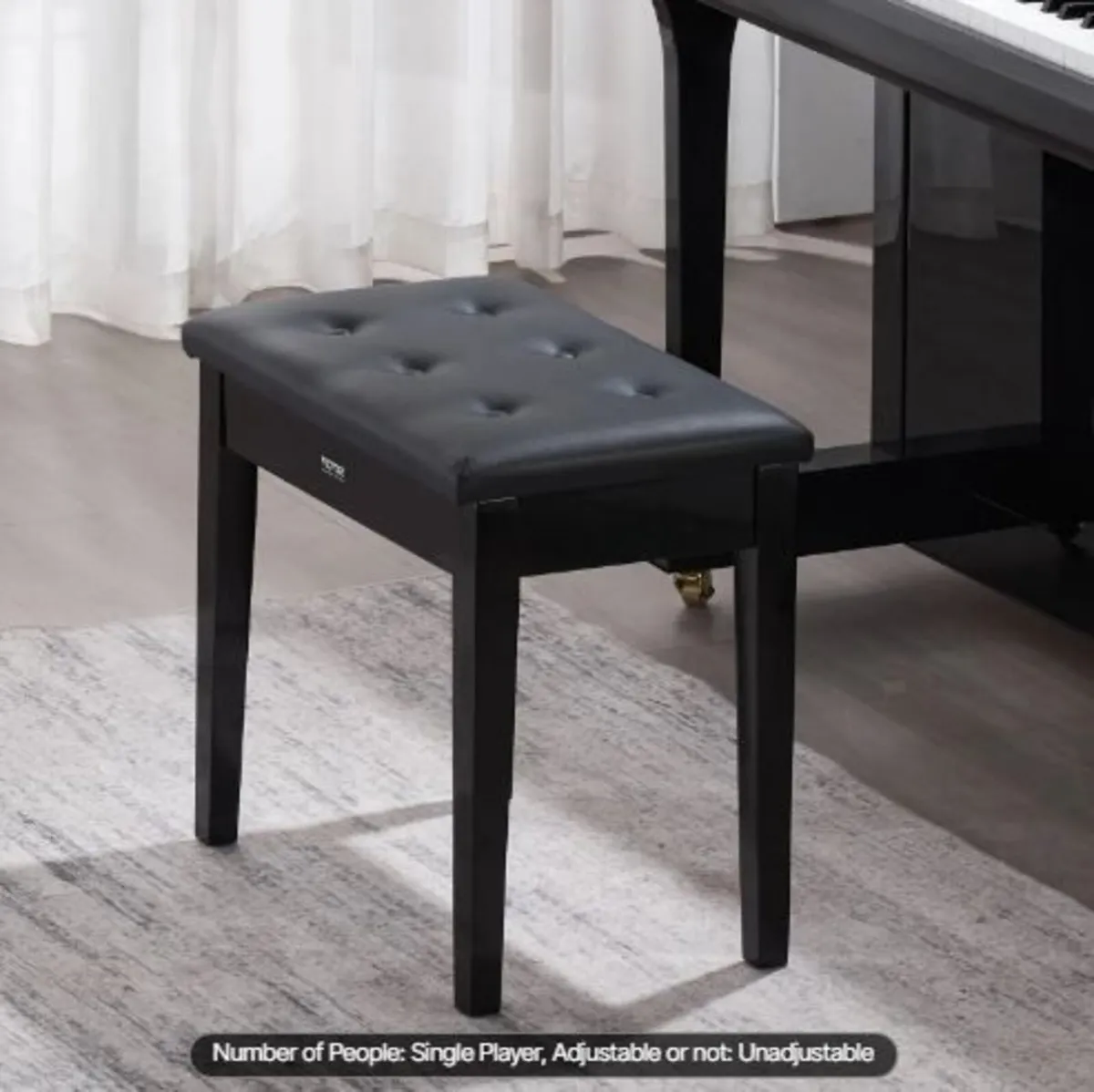 Piano Keyboard Bench Storage Padded Seat - Image 4