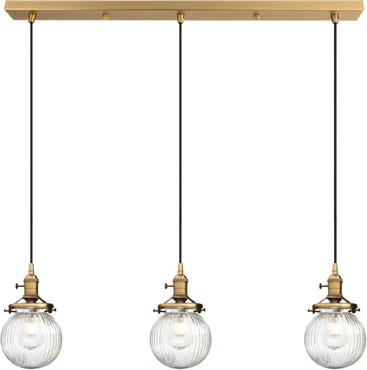 Industrial Glass 3 Pendant Lights 3 Heads Hanging - Image 1