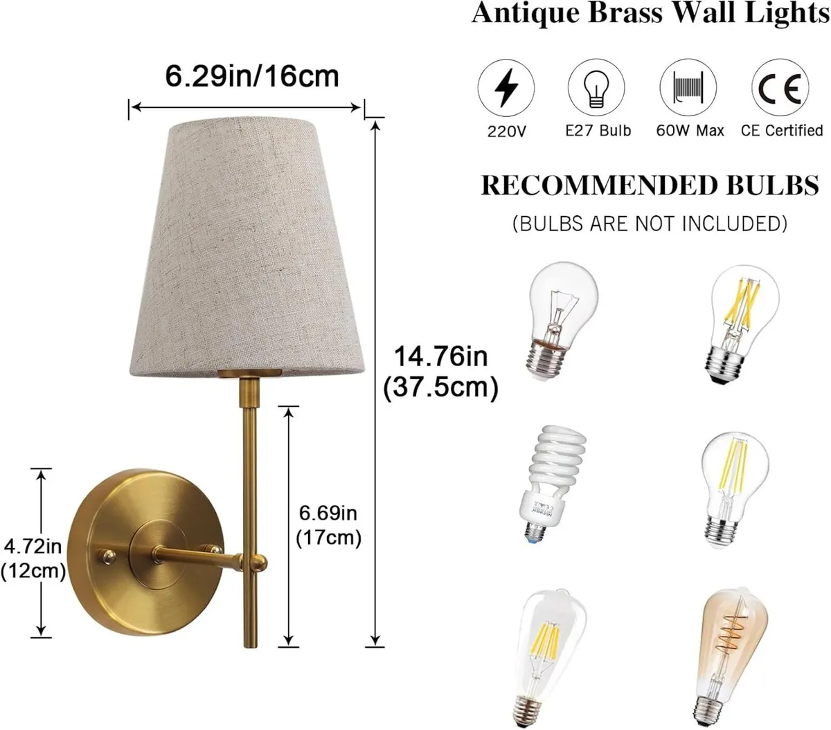 Brass Wall Lights Modern Lamps with Linen Fabric - Image 3