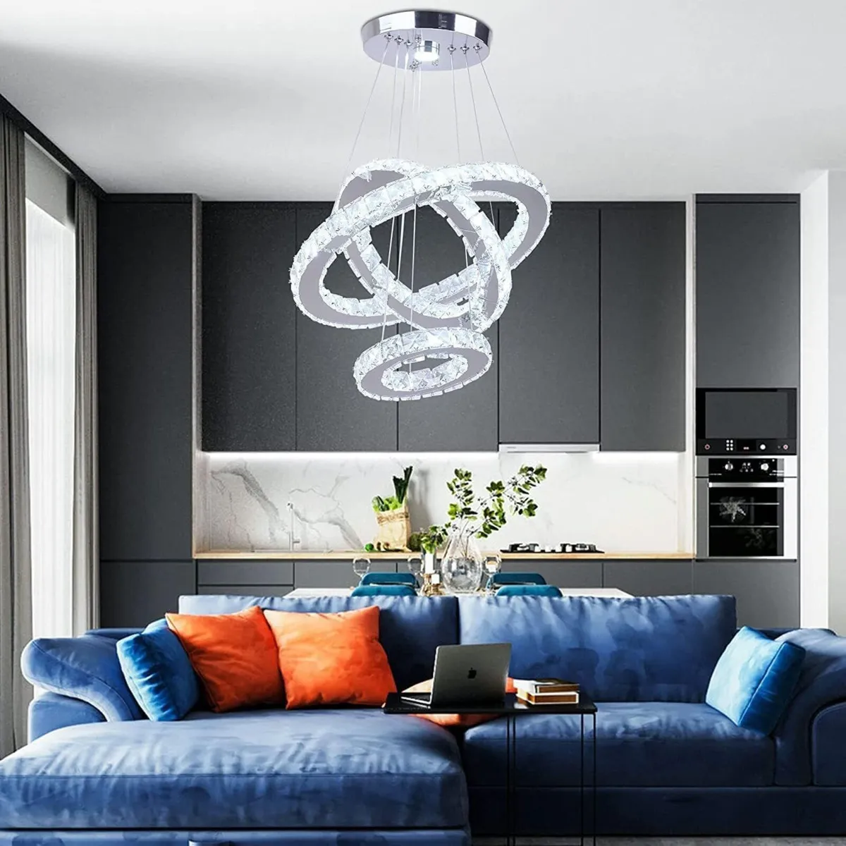 3 Ring Crystal Pendant Light Cool - Image 2