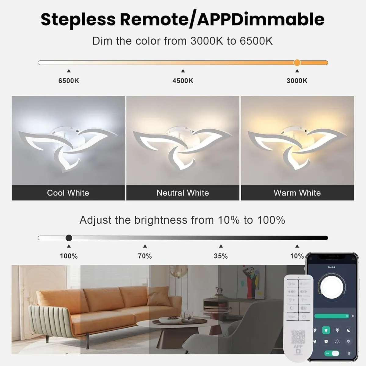 LED Ceiling Light Dimmable 36W 3240lm Modern - Image 3
