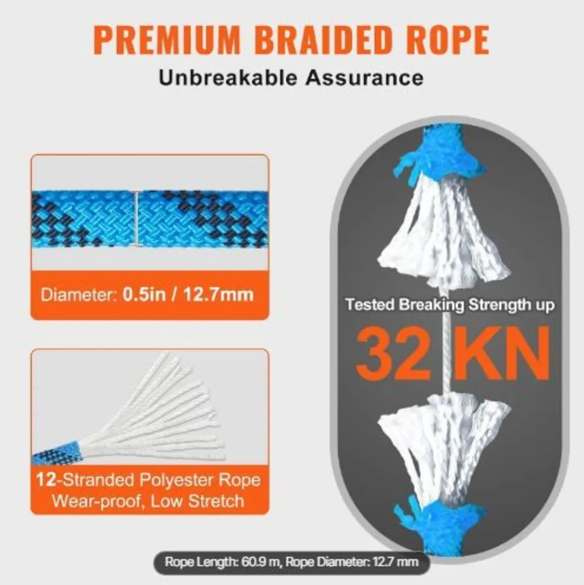 12.7mm Static Climbing Rope, 60.9M(200ft) - Image 2