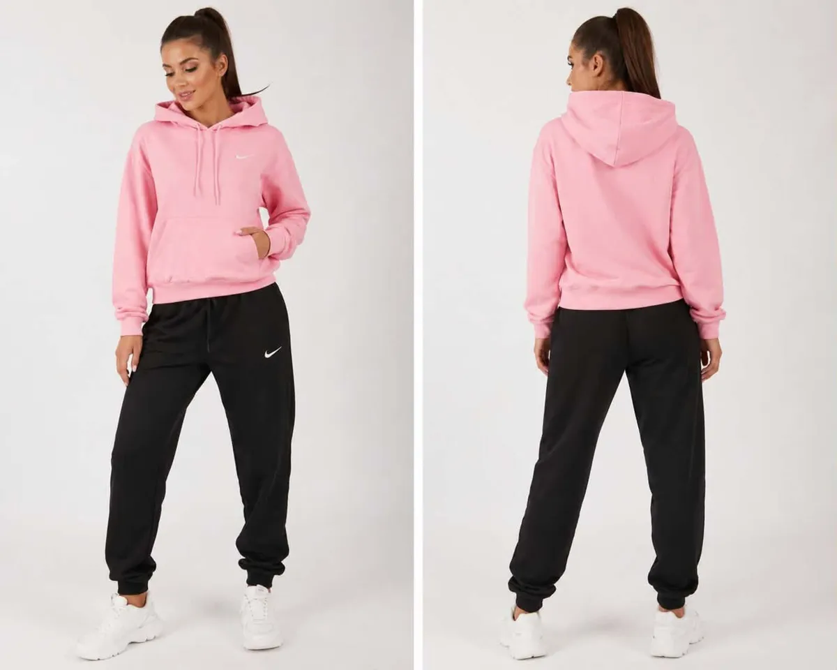 Nike Women's Pink Hoodie & Black Joggers Tracksuit