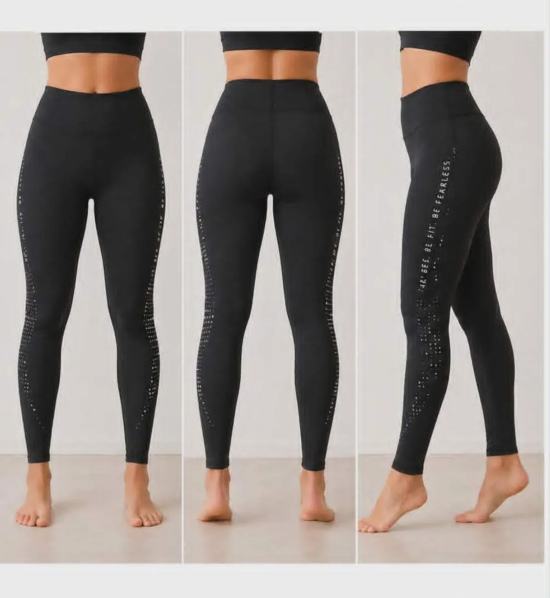Women's Black "Be Fit Be Fearless" Sports Leggings - Image 4