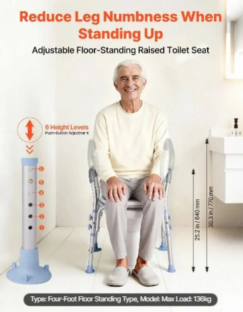 Raised Toilet Seat with Arms, 136 kg Load - Image 2