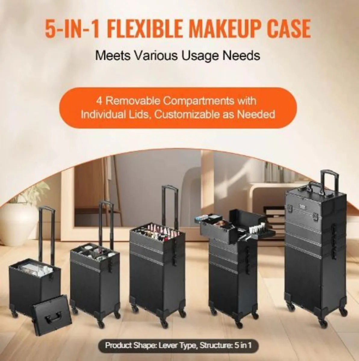 5 in 1 Professional Makeup Train Case Aluminum - Image 3