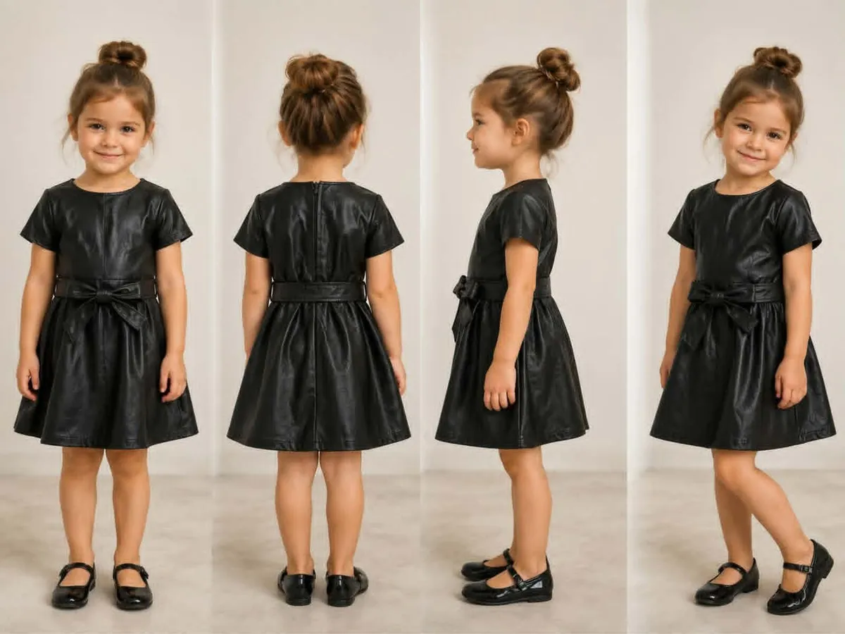 Girls Black Faux Leather dress age 3-4 - Image 3