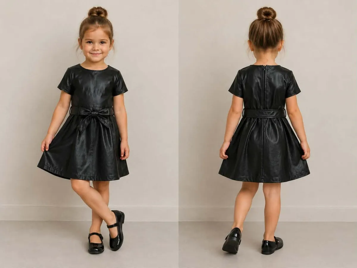 Girls Black Faux Leather dress age 3-4 - Image 1
