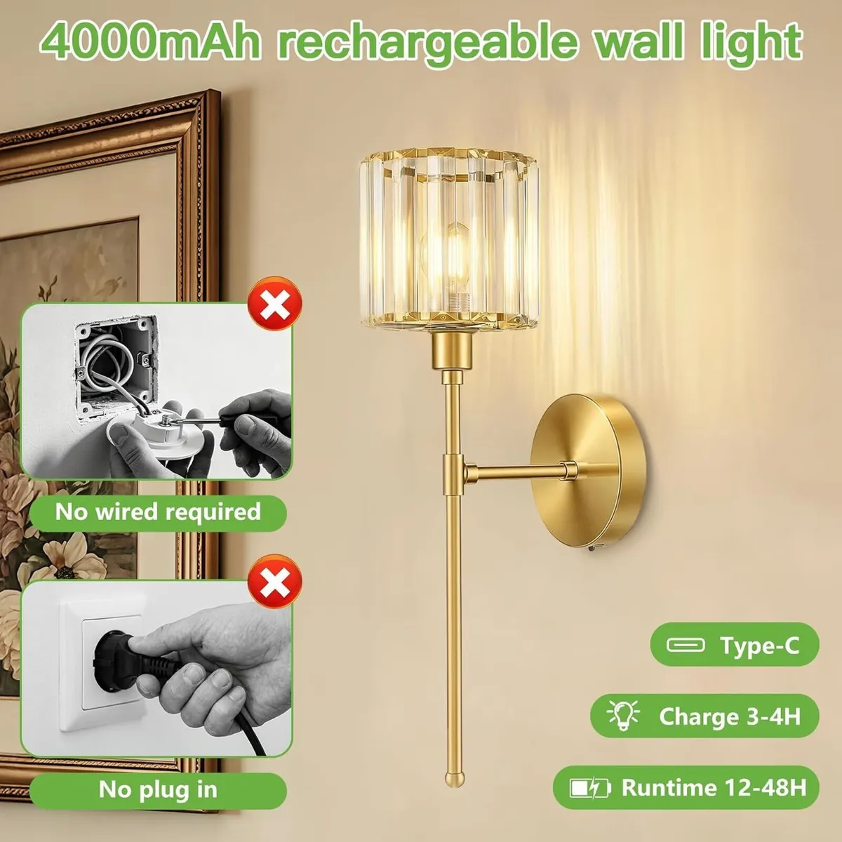 Crystal Rechargeable Wall Lights - Image 3
