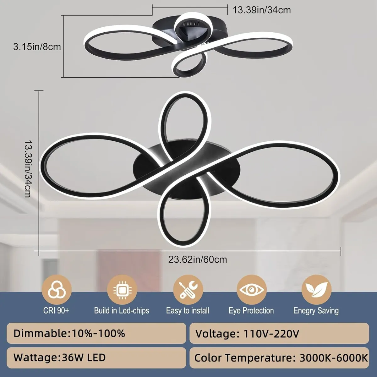 LED Ceiling Light Dimmable Modern Lamp with Remote - Image 3