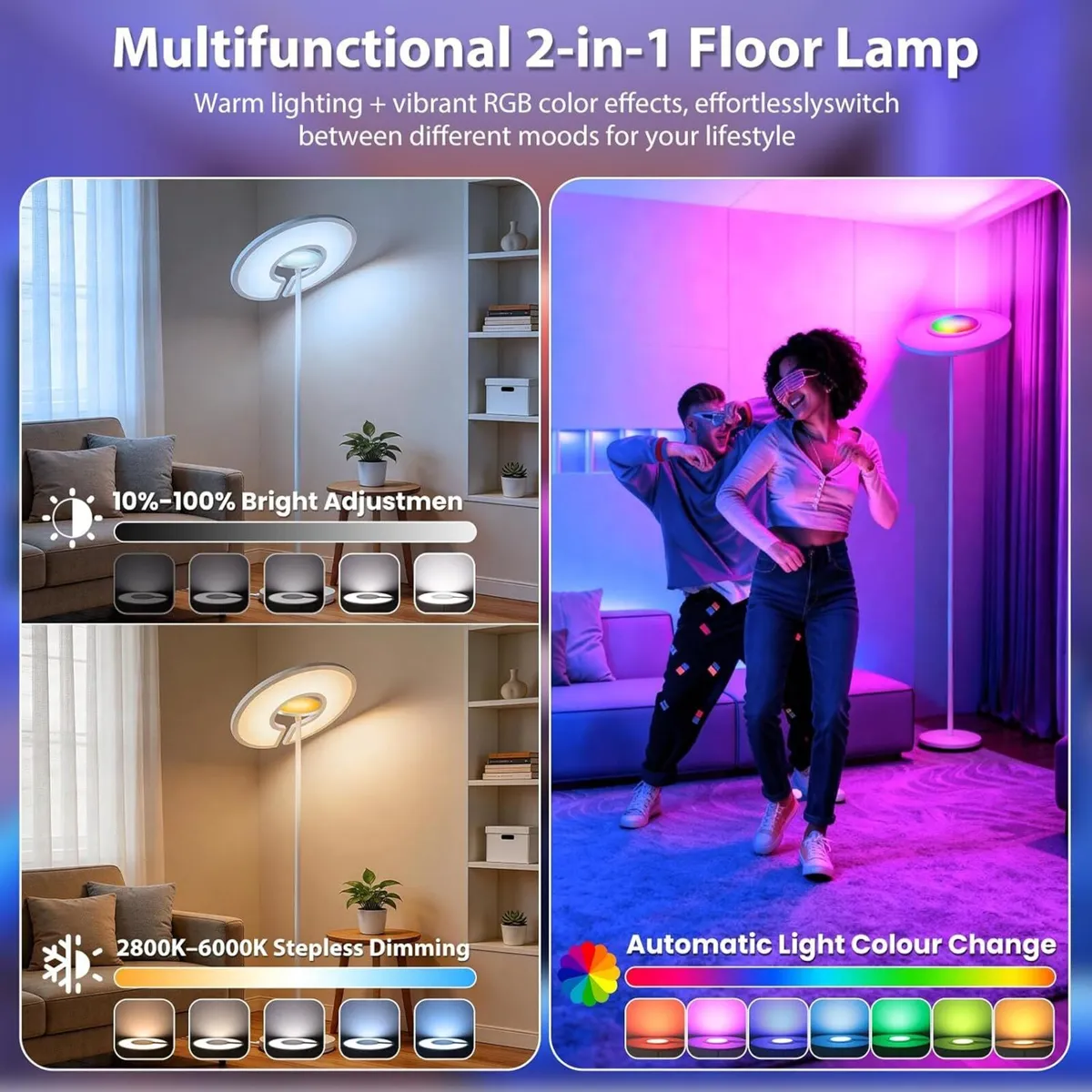 4300lm Super Bright Floor Lamp 40W+8W Dimmable LED - Image 2