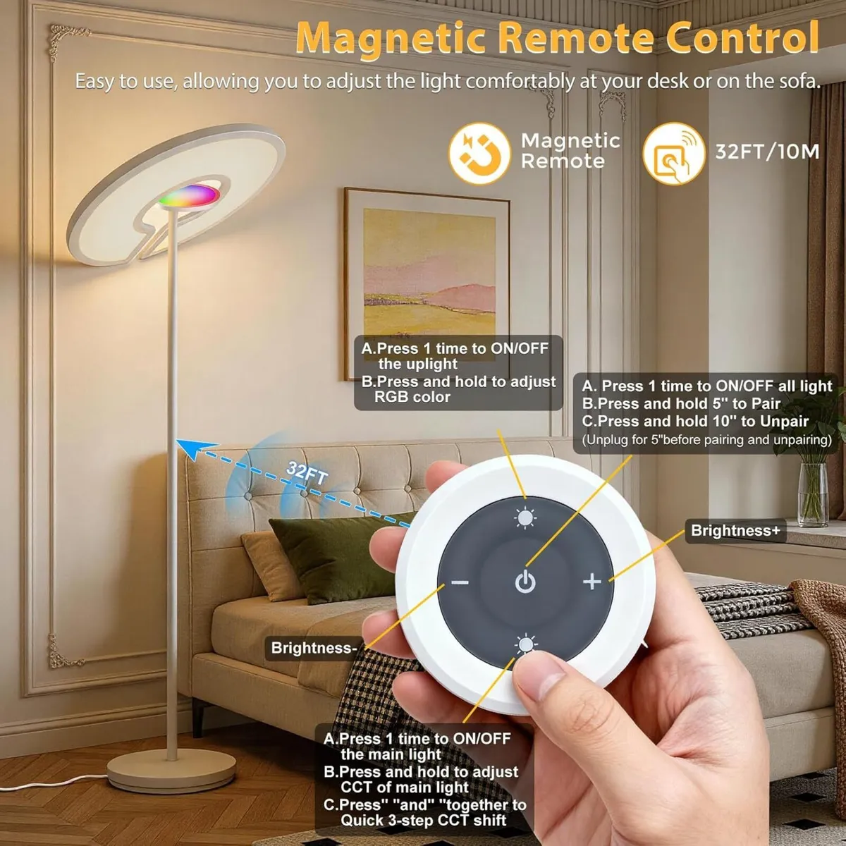 4300lm Super Bright Floor Lamp 40W+8W Dimmable LED - Image 3