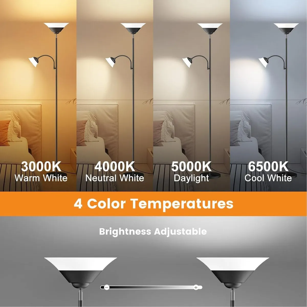 Upgraded 2-In-1 Torchiere Floor Lamp Dimmable - Image 3