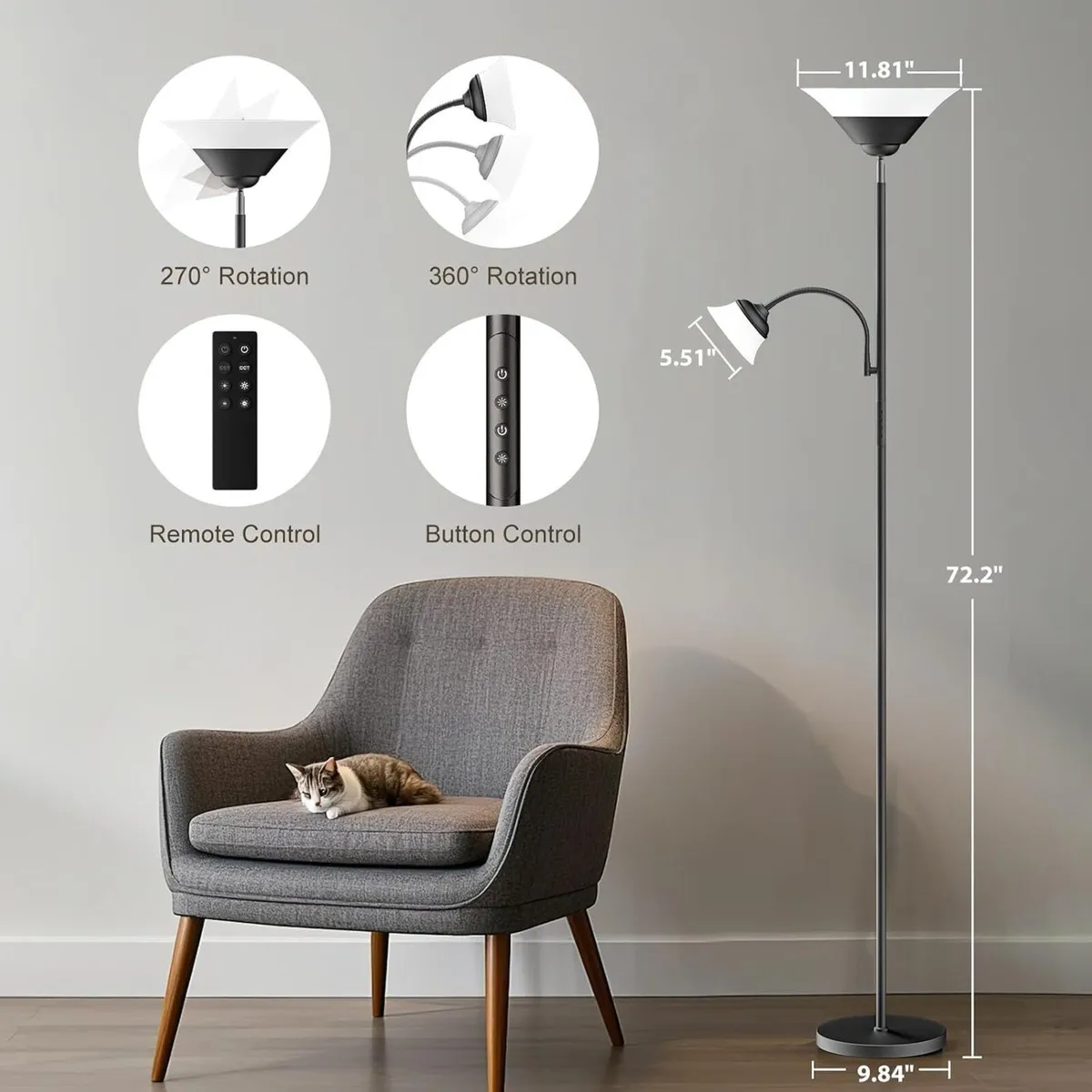 Upgraded 2-In-1 Torchiere Floor Lamp Dimmable - Image 2