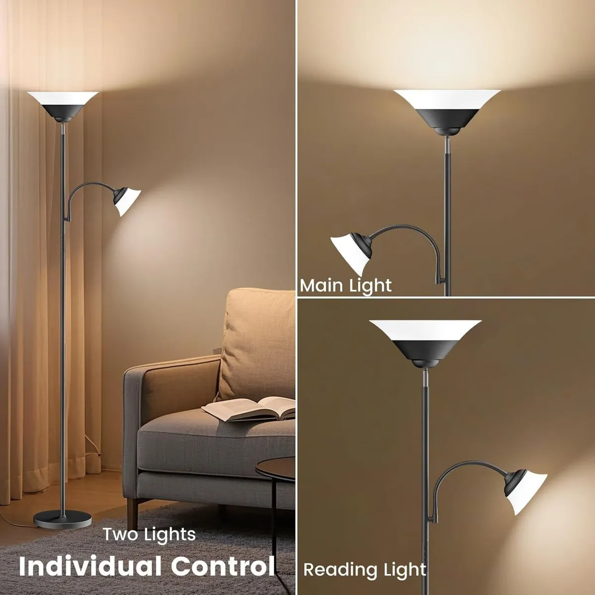 Upgraded 2-In-1 Torchiere Floor Lamp Dimmable - Image 4