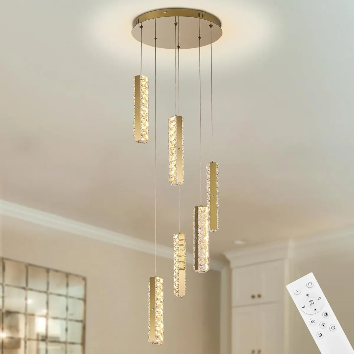 6-Light Raindrop Crystal Pendant Light Dimmable - Image 1