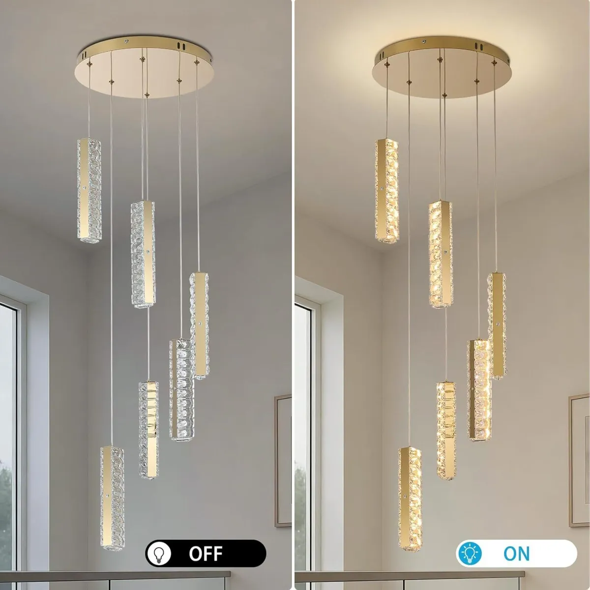 6-Light Raindrop Crystal Pendant Light Dimmable - Image 4