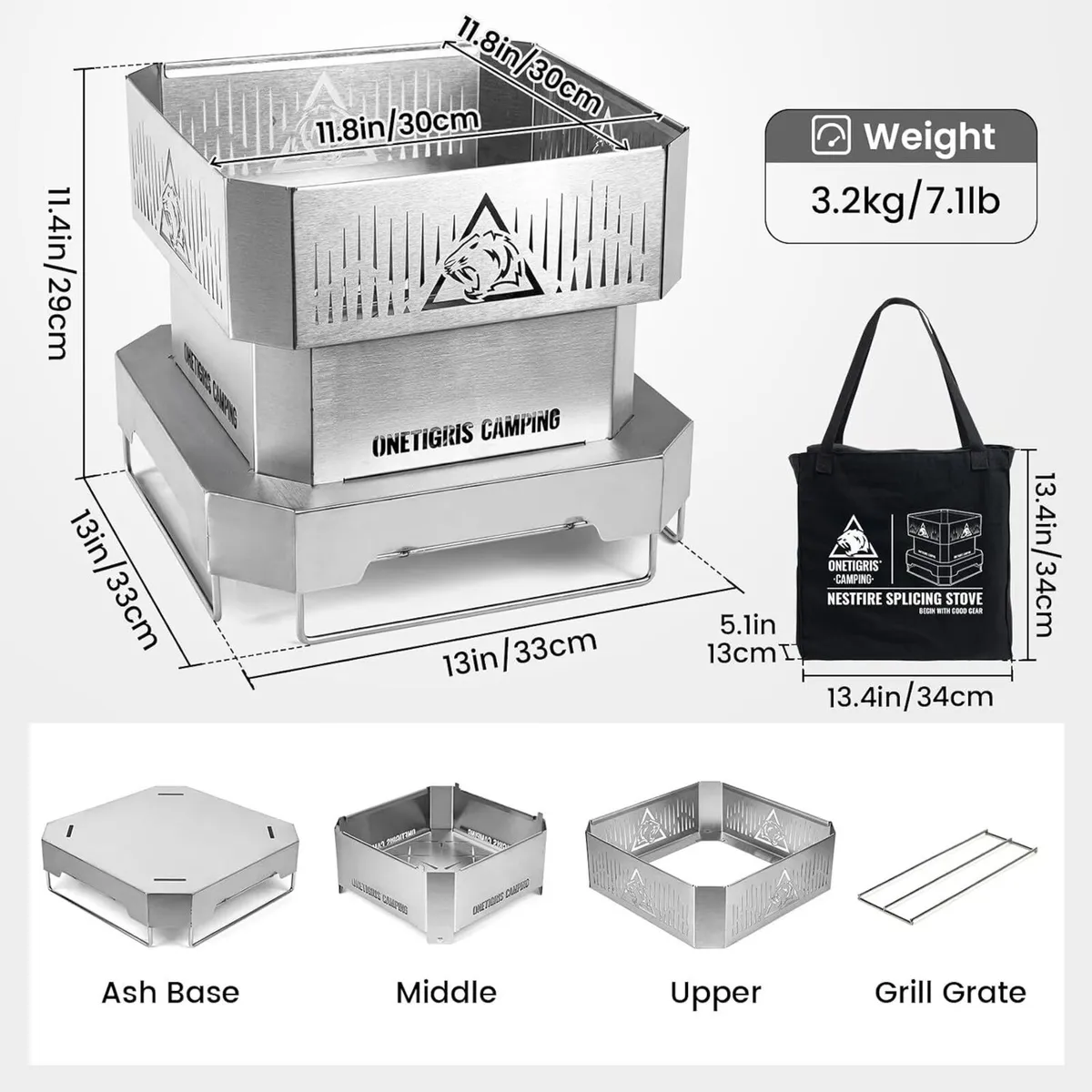 Nestfire 11.8 Inch Portable Fire Pit with Grill - Image 3