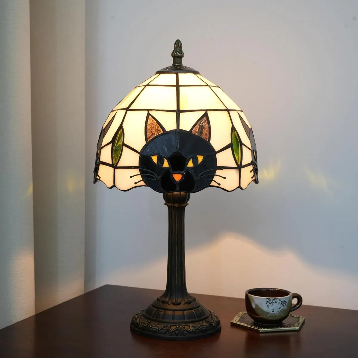 Tiffany Style Cat Stained Glass Table Lamp Cute - Image 1