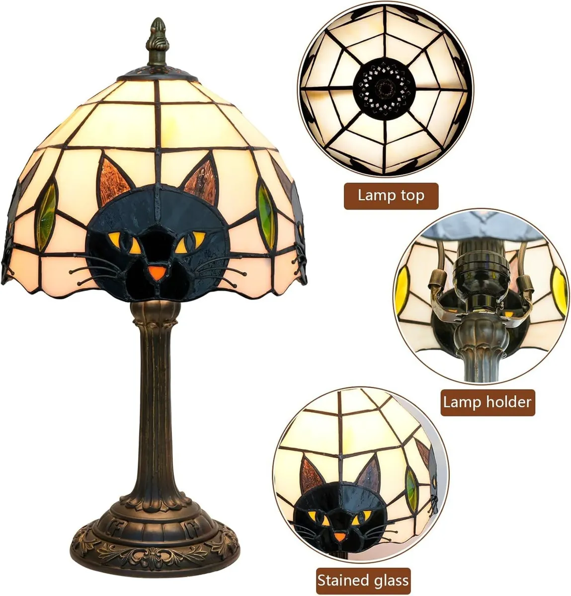 Tiffany Style Cat Stained Glass Table Lamp Cute - Image 4
