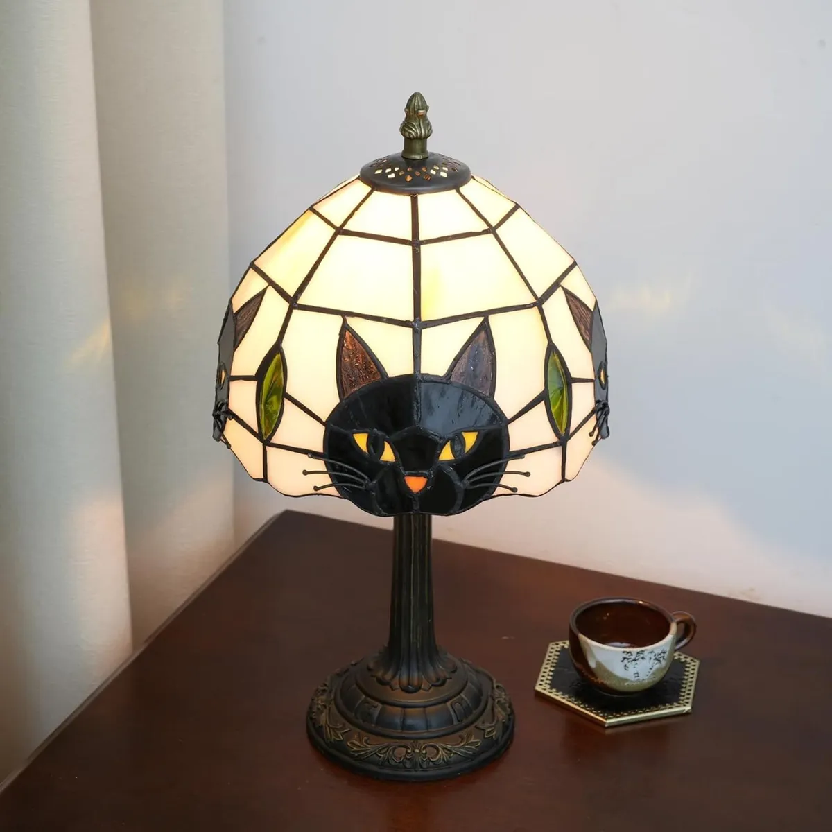 Tiffany Style Cat Stained Glass Table Lamp Cute - Image 2