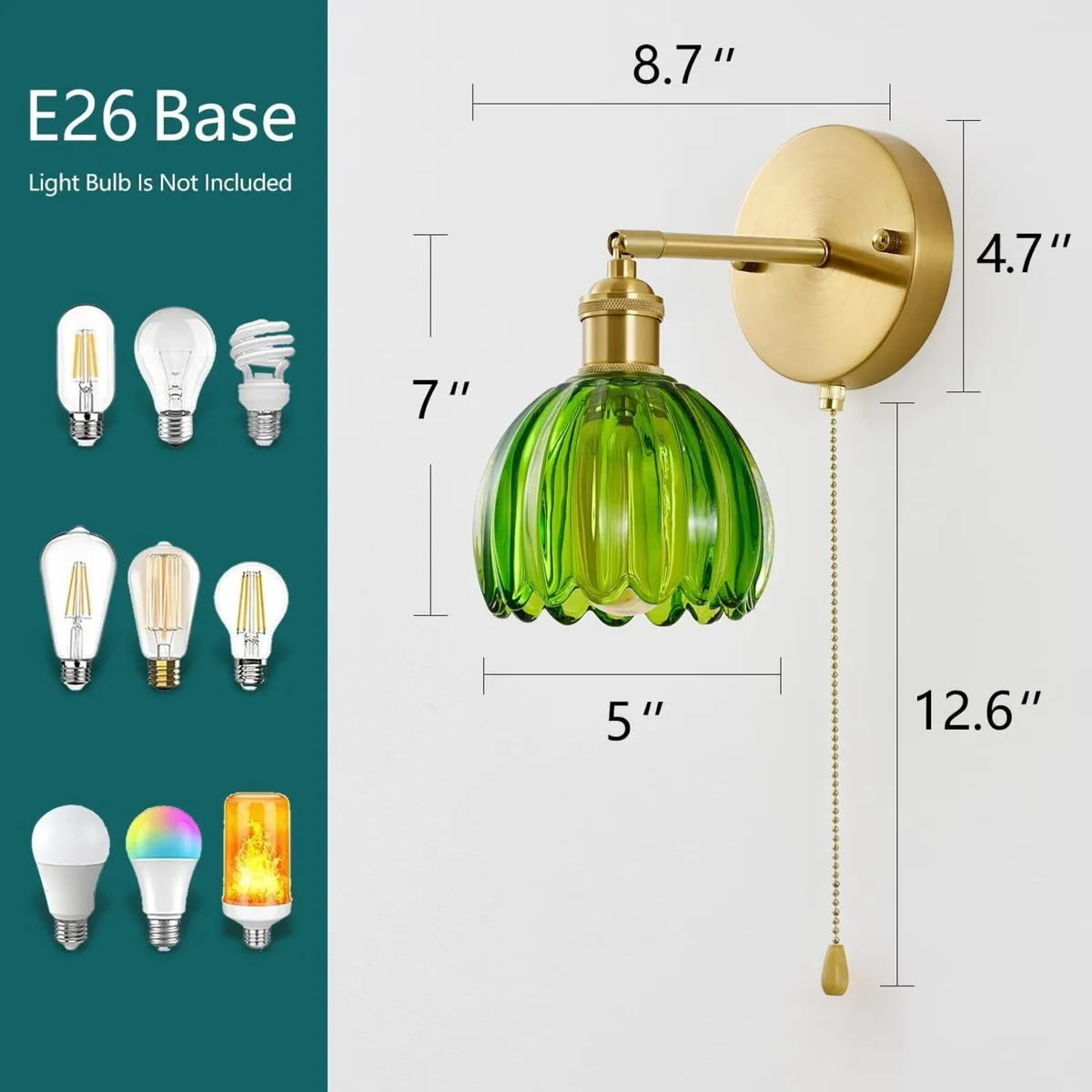 Vintage Wall Sconce Glass Shade Lamp with 12 (2 - Image 4