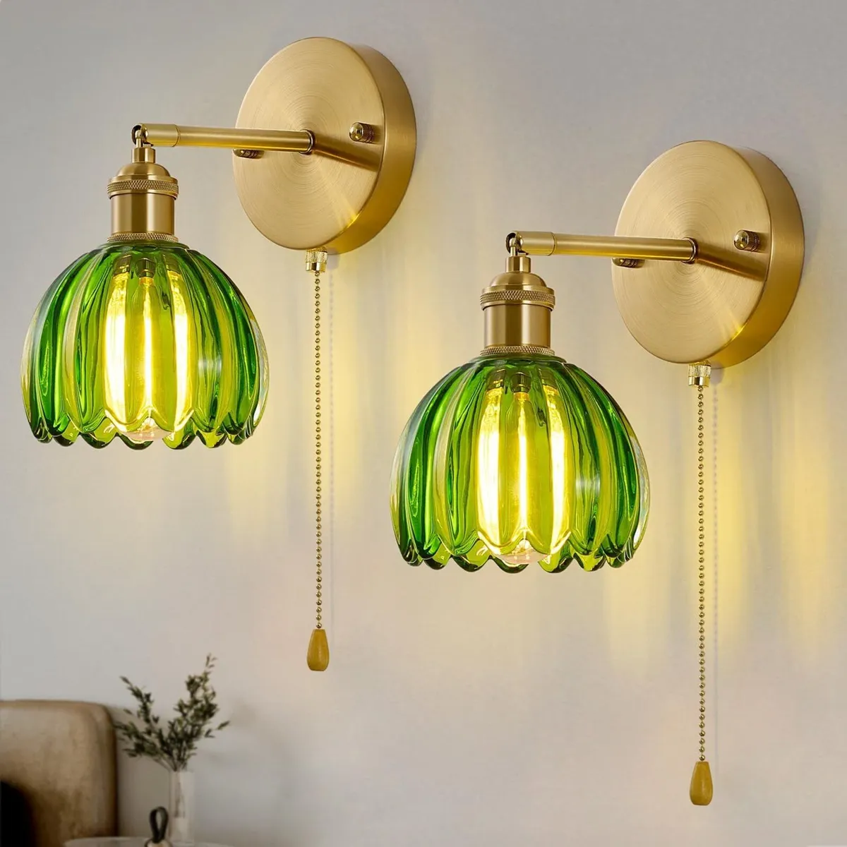 Vintage Wall Sconce Glass Shade Lamp with 12 (2 - Image 1