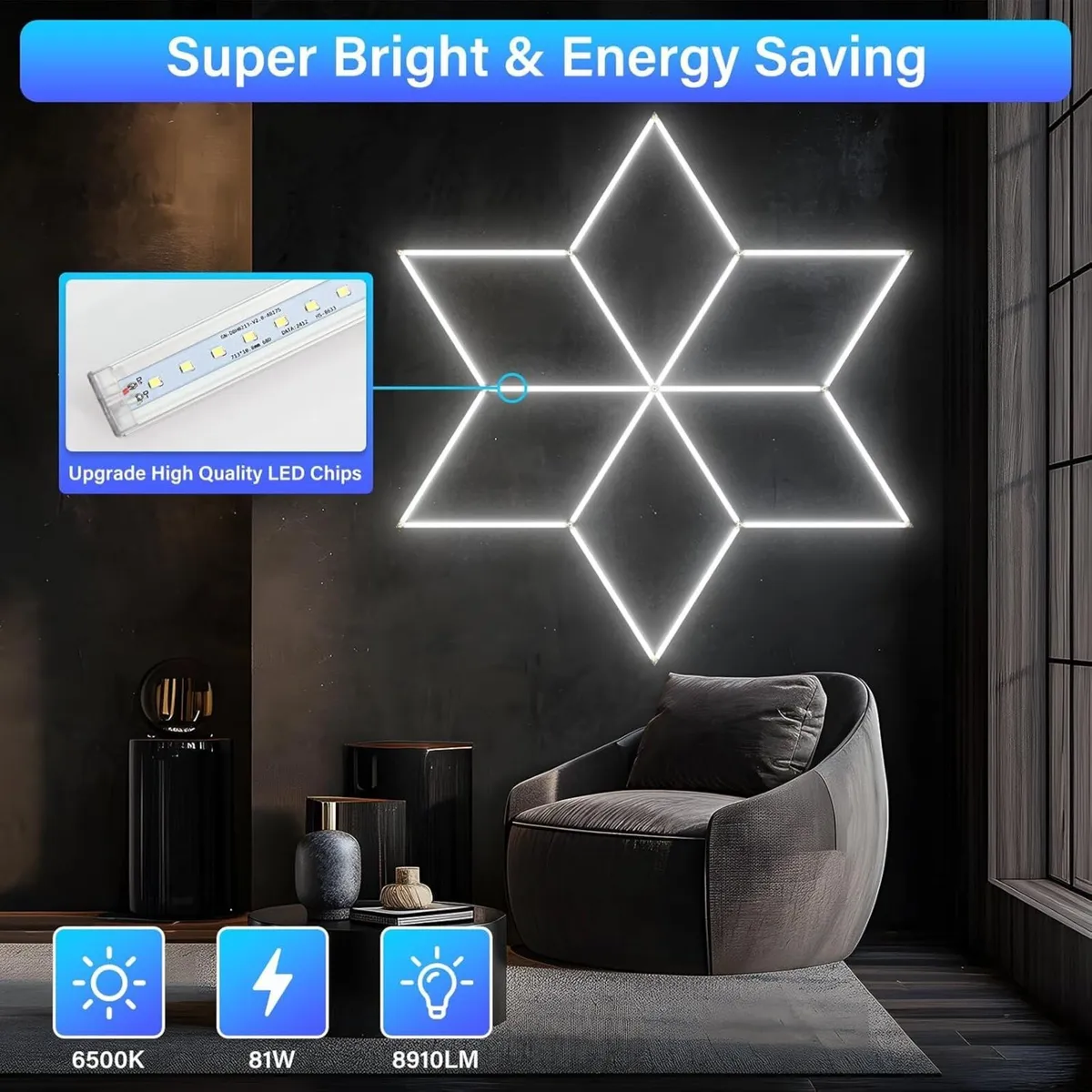 Hexagon LED Celing Lights Super Bright 8910lm Hex - Image 2