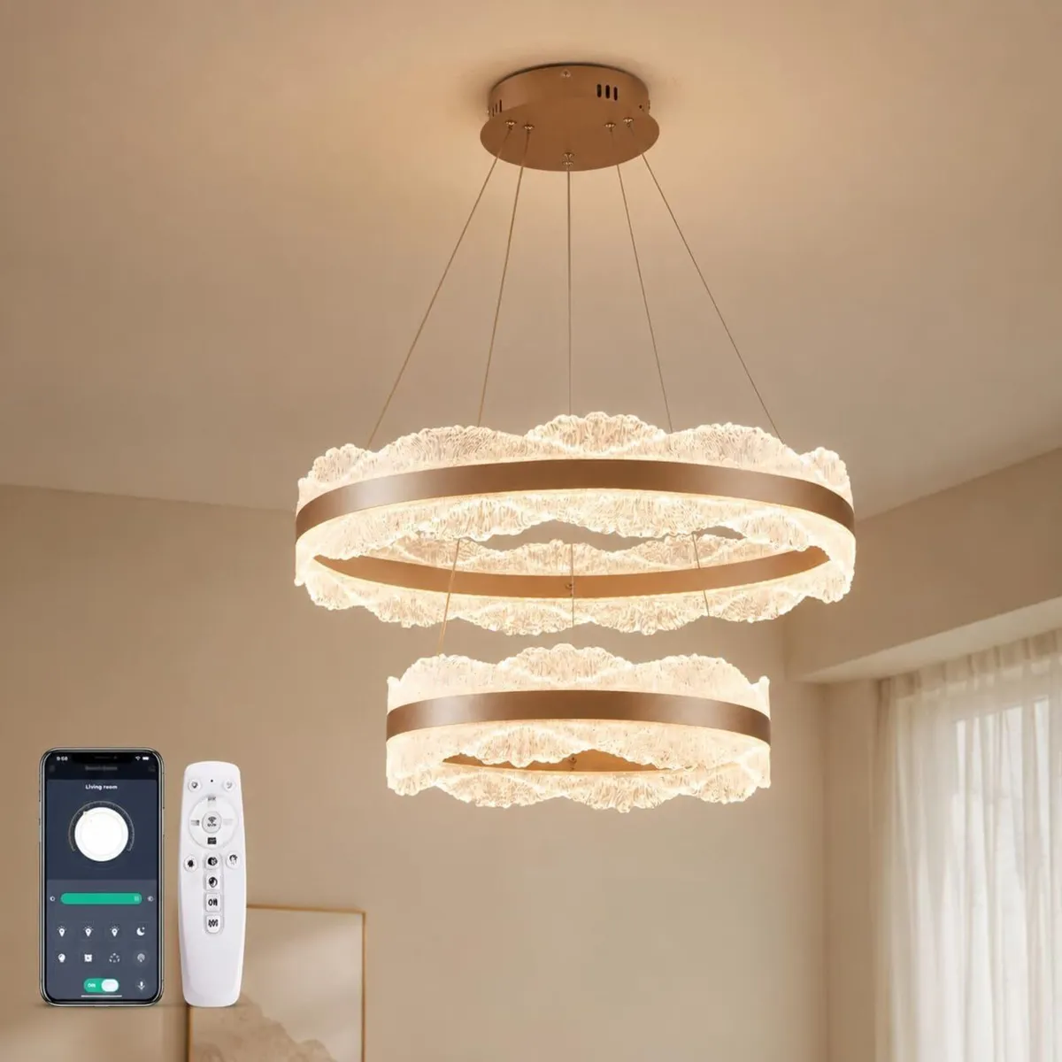2 Ring LED Chandelier Ceiling Light Dimmable - Image 1