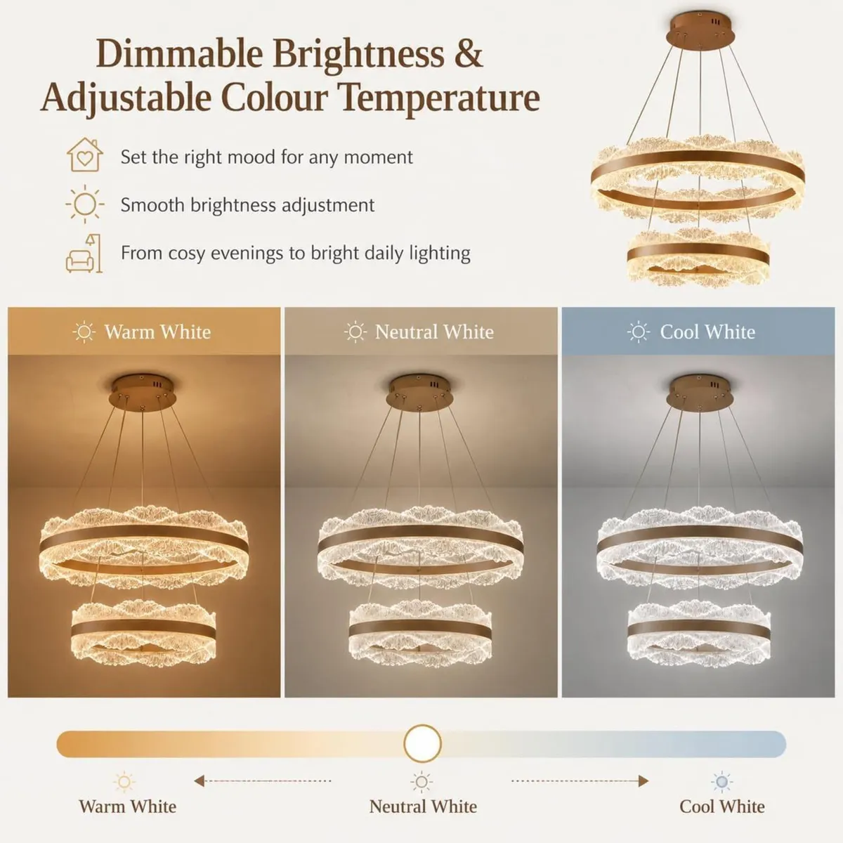 2 Ring LED Chandelier Ceiling Light Dimmable - Image 4